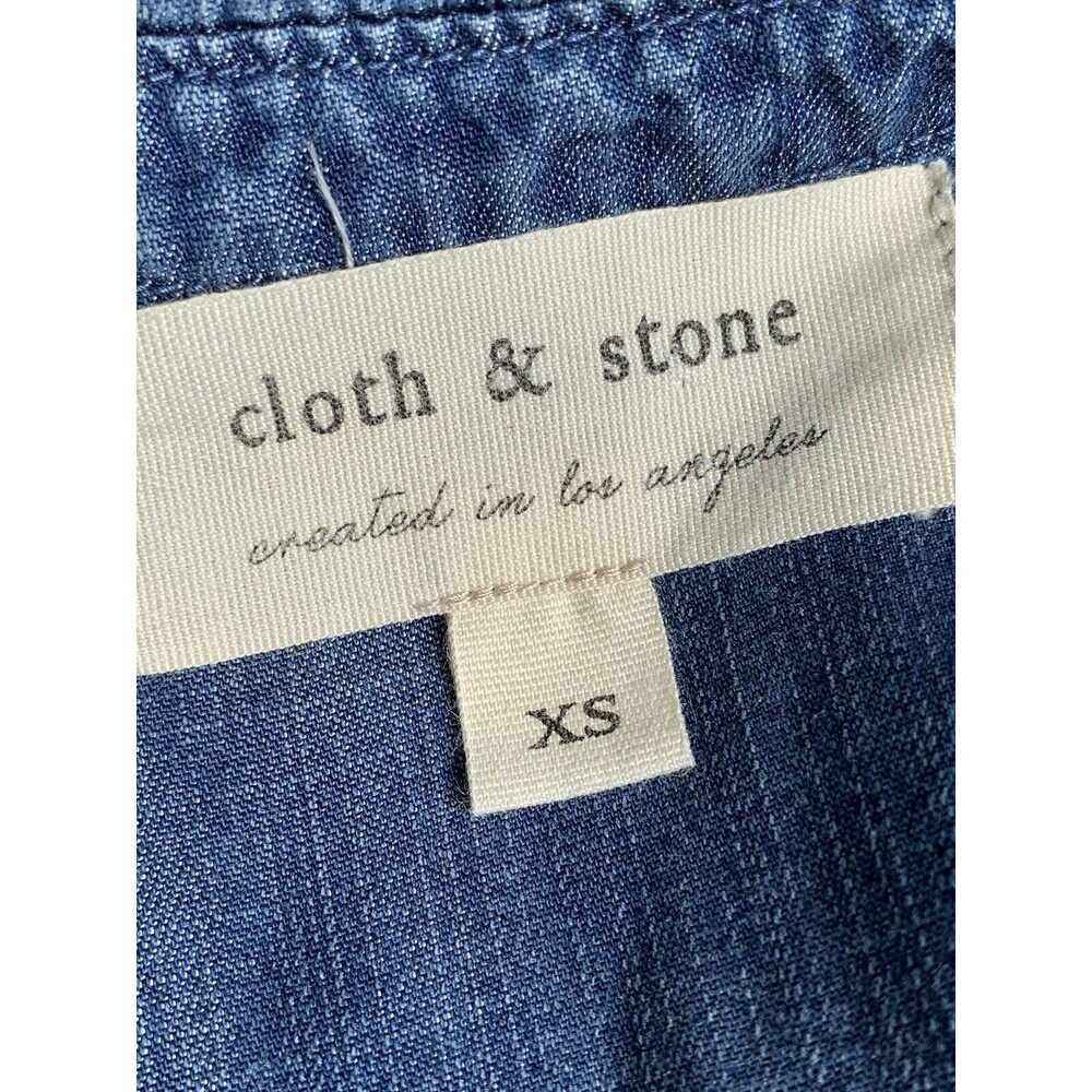Cloth & Stone Blue Chambray Long Sleeve V-Neck Henley Pullover Shirt Top XS - Picture 4 of 5